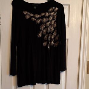 Alfani Black Long Sleeve Top with Gold Embellishments
